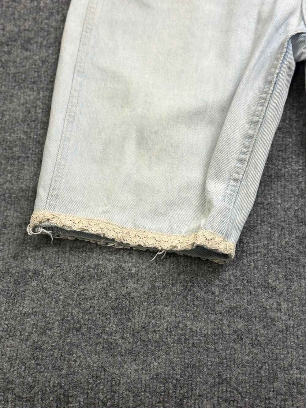 Vintage Lee Light Wash Denim Bermuda Shorts Size 11 Long Lace Trim